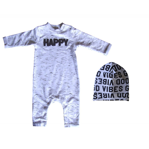 Baby 2 Pc Set - Long-sleeves Romper ,and Beanie